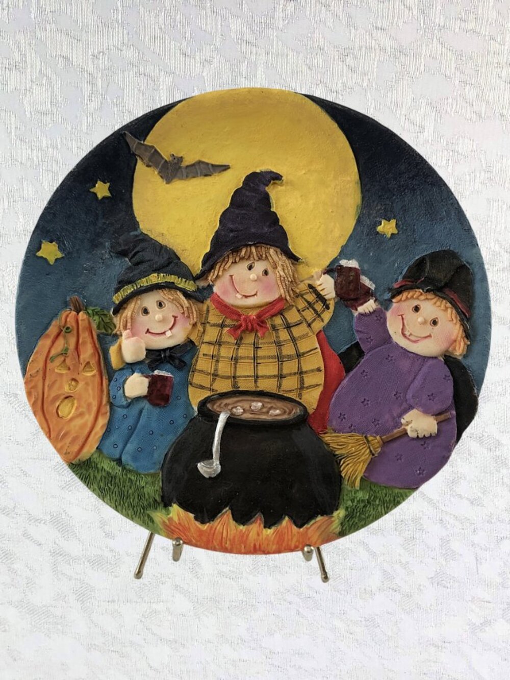 Vintage 1997 Halloween Witches Plate 5¼” 3D Ceramic Decor from Popular Imports